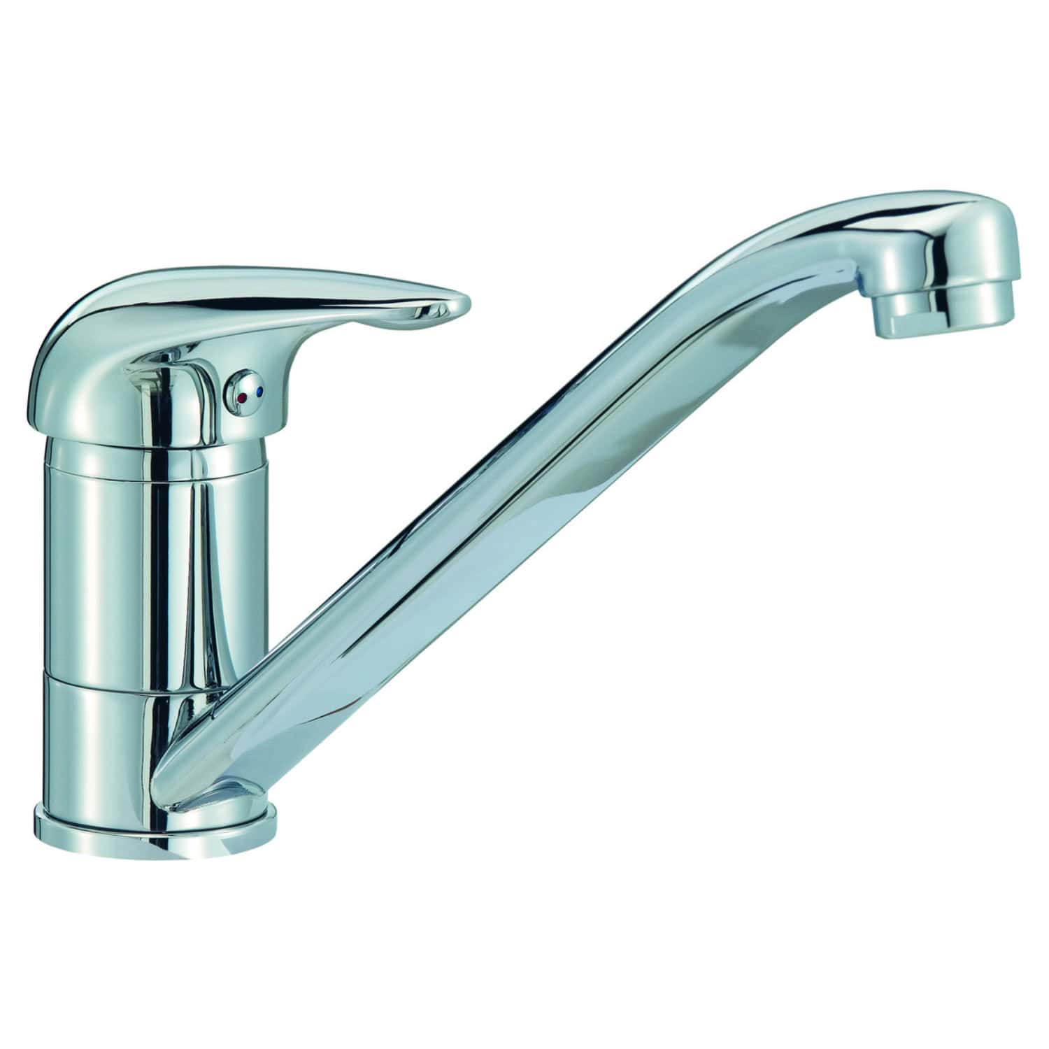 High-quality chrome kitchen tap with modern design, single lever control, suitable for contemporary bathrooms and kitchens, durable and easy to operate.