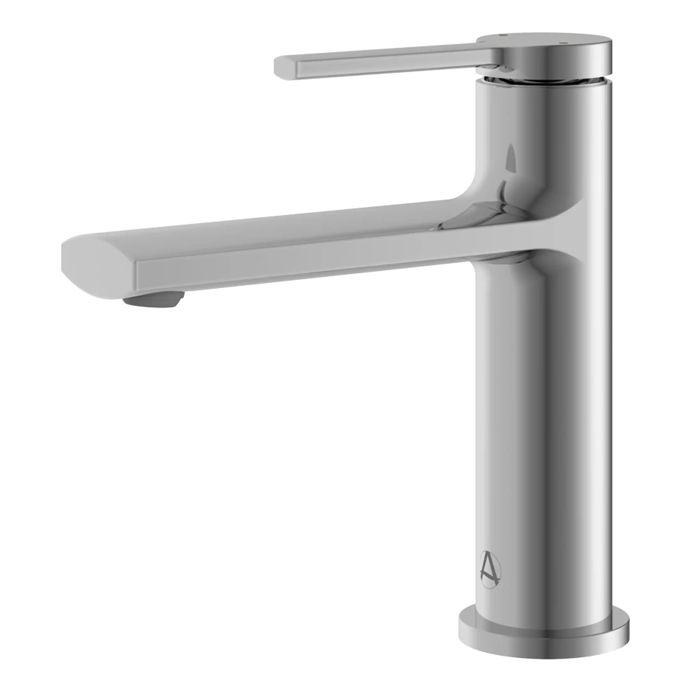 Sleek modern chrome bathroom sink tap with single handle for precise water control, ideal for contemporary bathroom designs.
