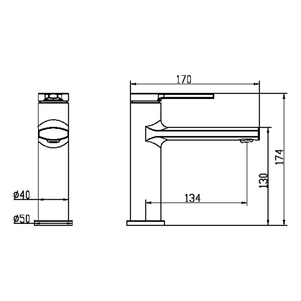Precision technical drawing of a modern bathroom sink with detailed measurements for installation and design.