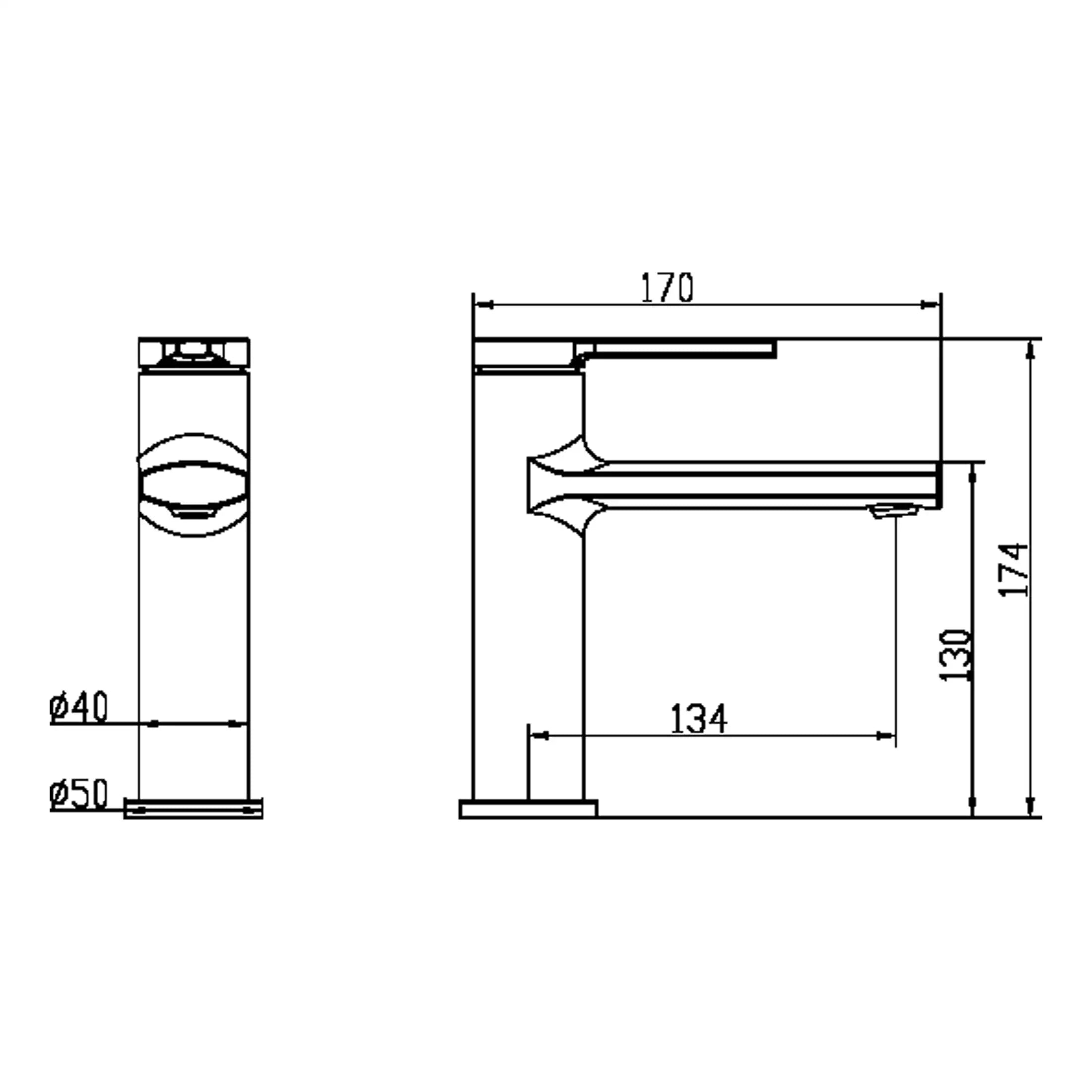 Precision technical drawing of a modern bathroom sink with detailed measurements for installation and design.