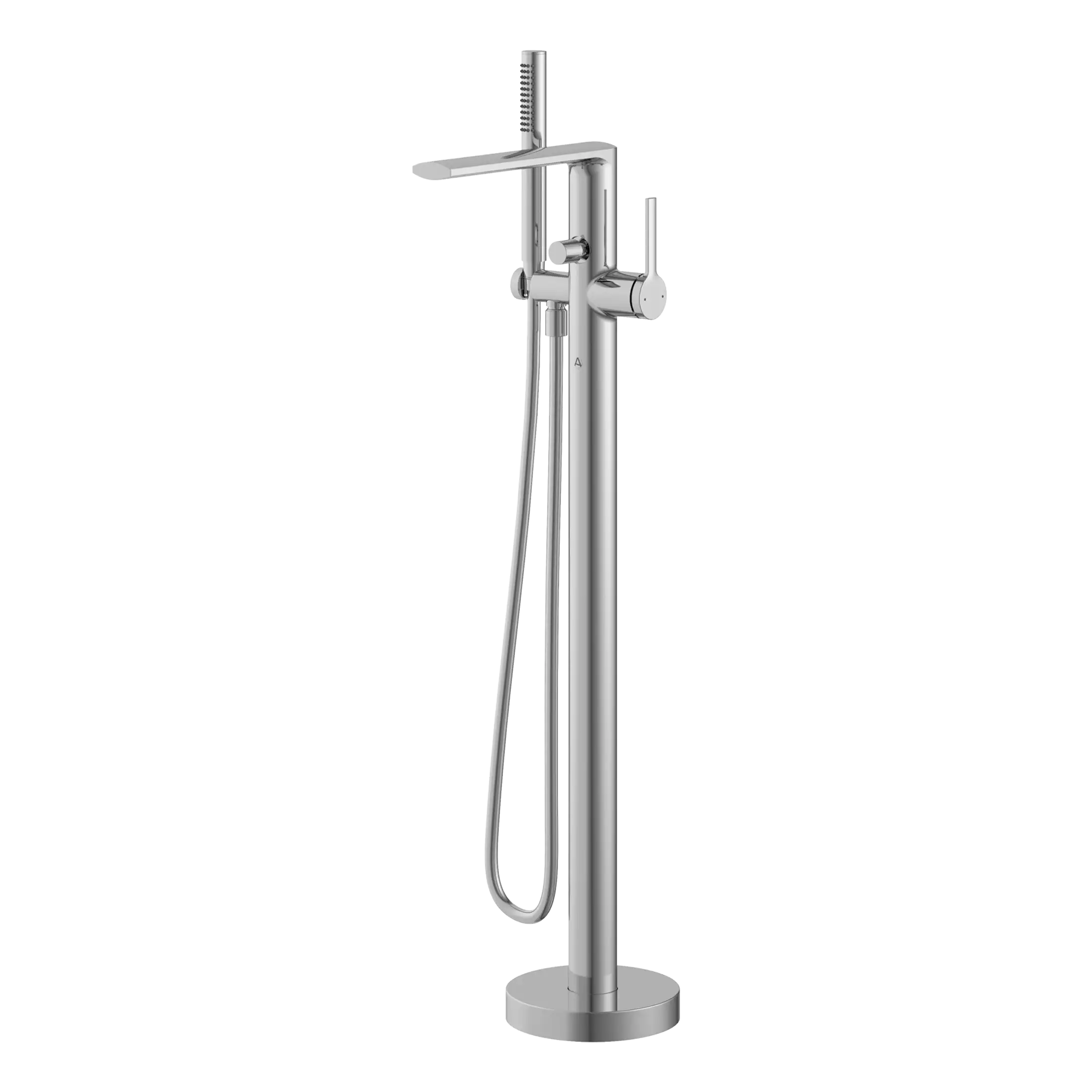 Sleek modern freestanding bathroom shower with handheld spray and adjustable height, perfect for contemporary bathroom renovation.