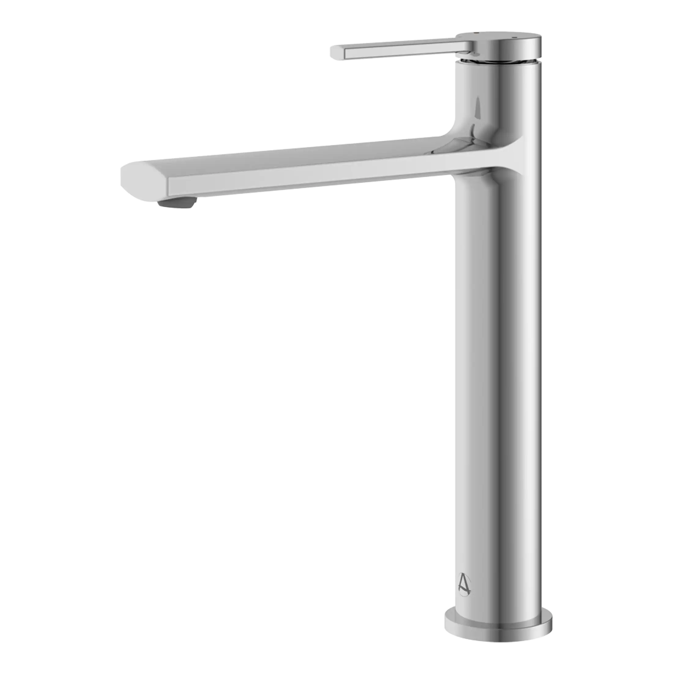 Sleek modern chrome bathroom faucet with a minimalist design for luxury bathroom fixtures. Suitable for kitchen sinks or washbasins, combining style with durability.