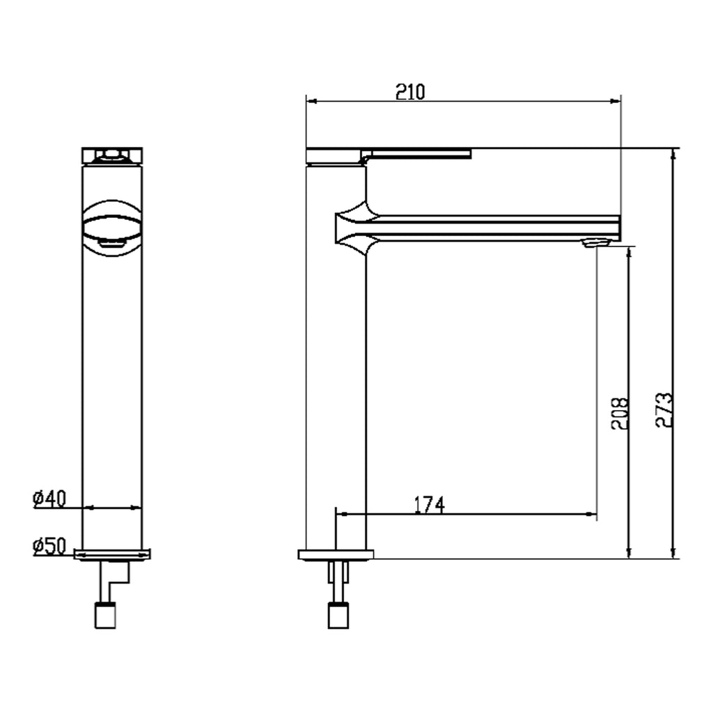Adjustable modern bathroom mixer tap with detailed technical drawing for high-quality bathroom fixture design. Suitable for contemporary bathroom renovations and plumbing installations.
