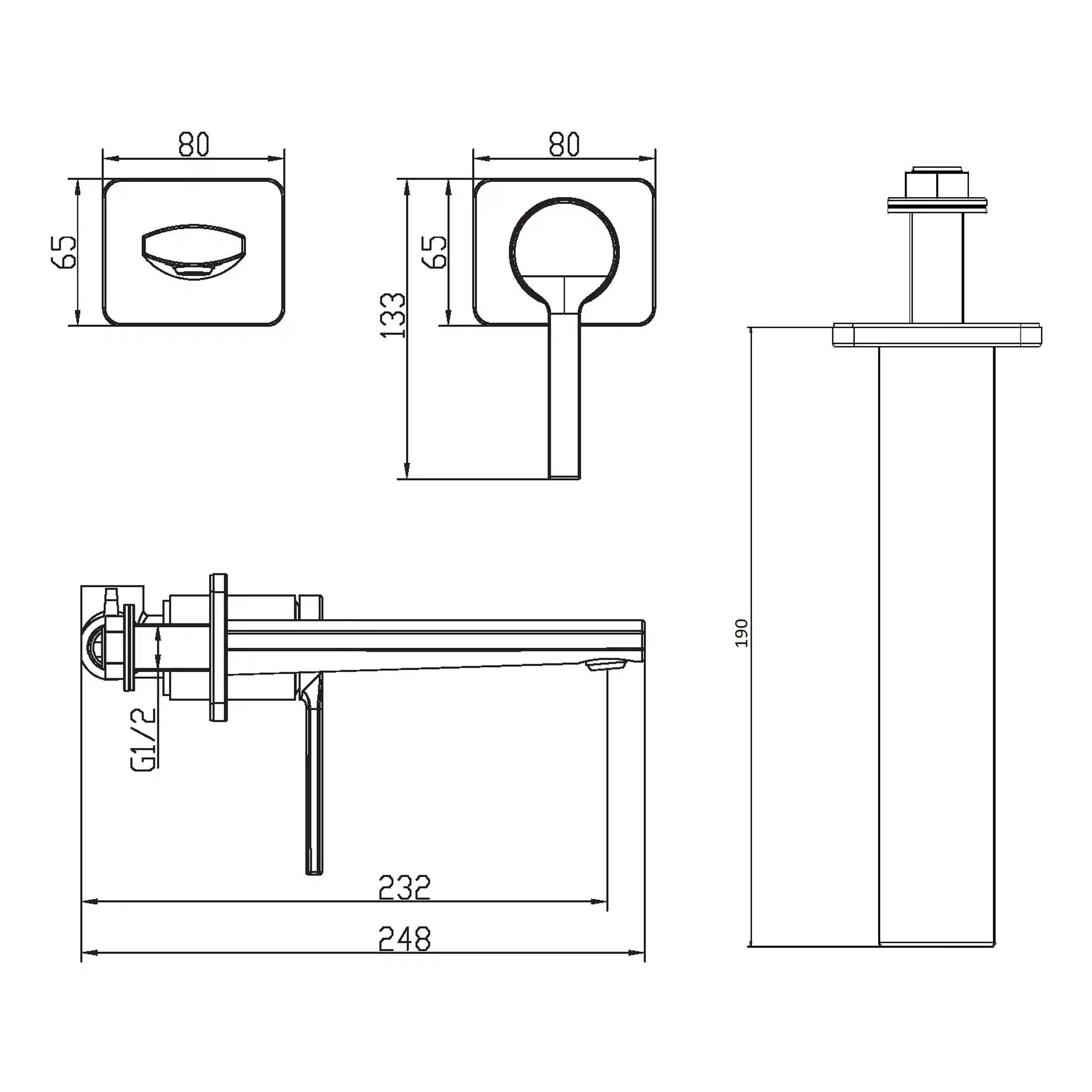 High-quality bathroom tap with modern design and precise measurements, suitable for stylish bathroom renovations and plumbing projects.