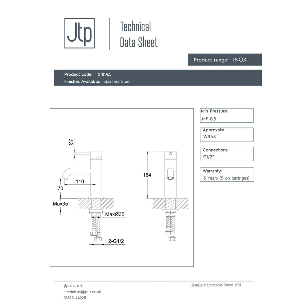 Chrome-plated thermostatic basin mixer tap with modern design, ideal for contemporary bathrooms and washbasins, offering precise control and durability.