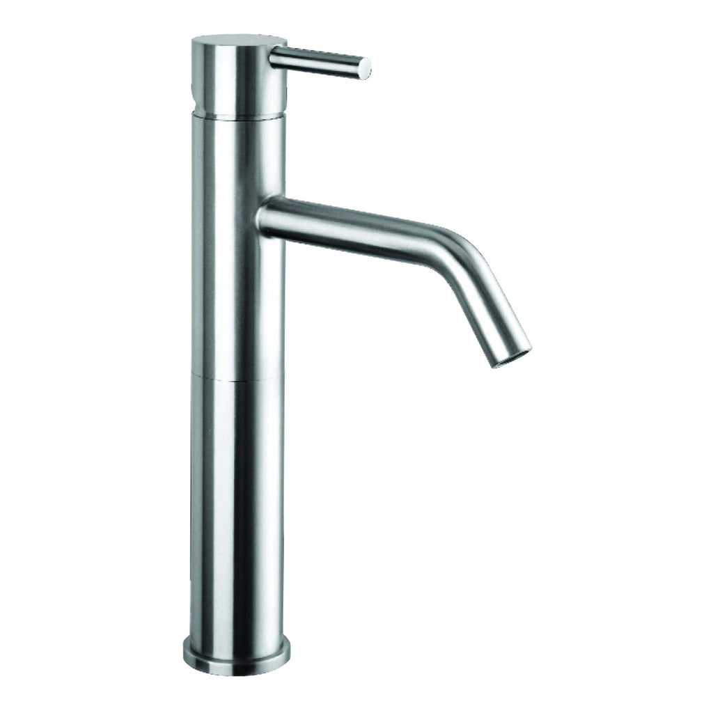 Sleek stainless steel bathroom mixer tap with modern design, perfect for contemporary bathroom renovations and high-quality fixtures.