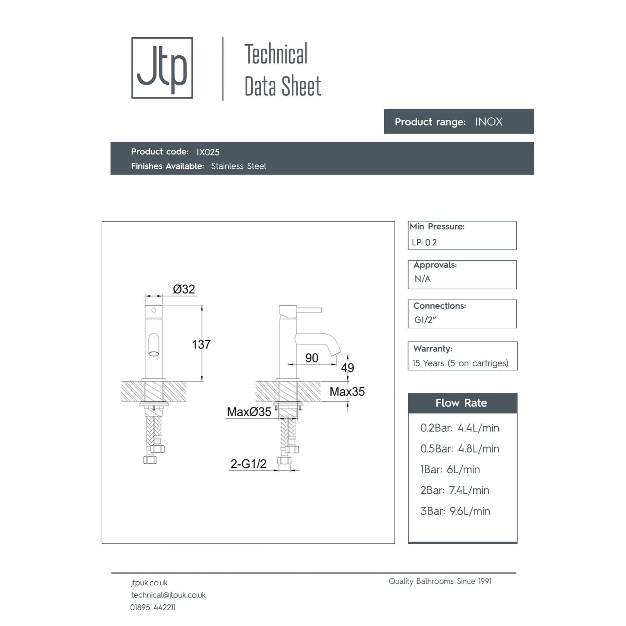 Flexible stainless steel bathroom tap with modern design, suitable for high-flow water systems, featuring G1/2" connections and durable finish options for Bubly Bathrooms.