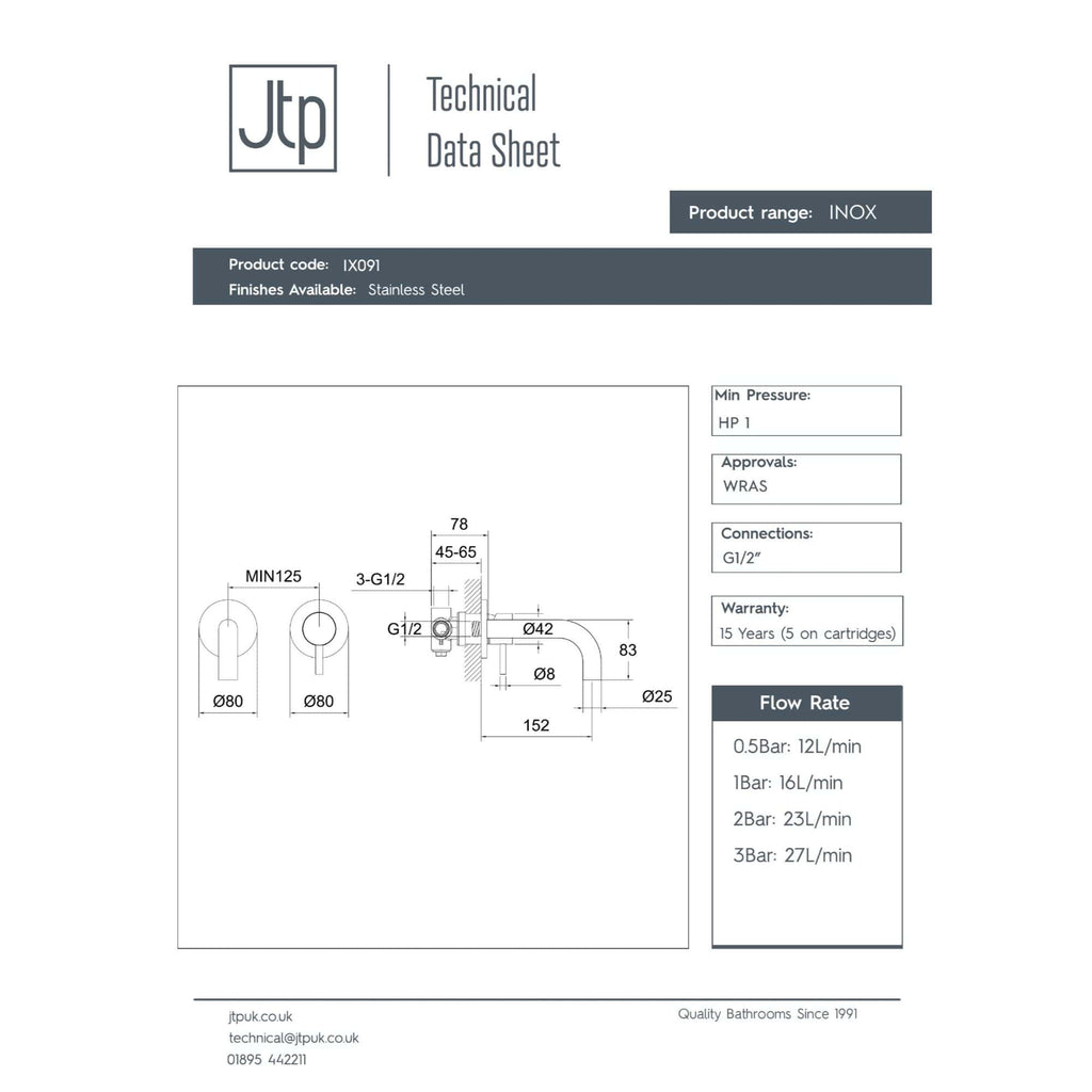 Transparent stainless steel bathroom tap with technical diagram, dimensions, and specifications for plumbing installation. Suitable for modern, durable bathroom fixtures.