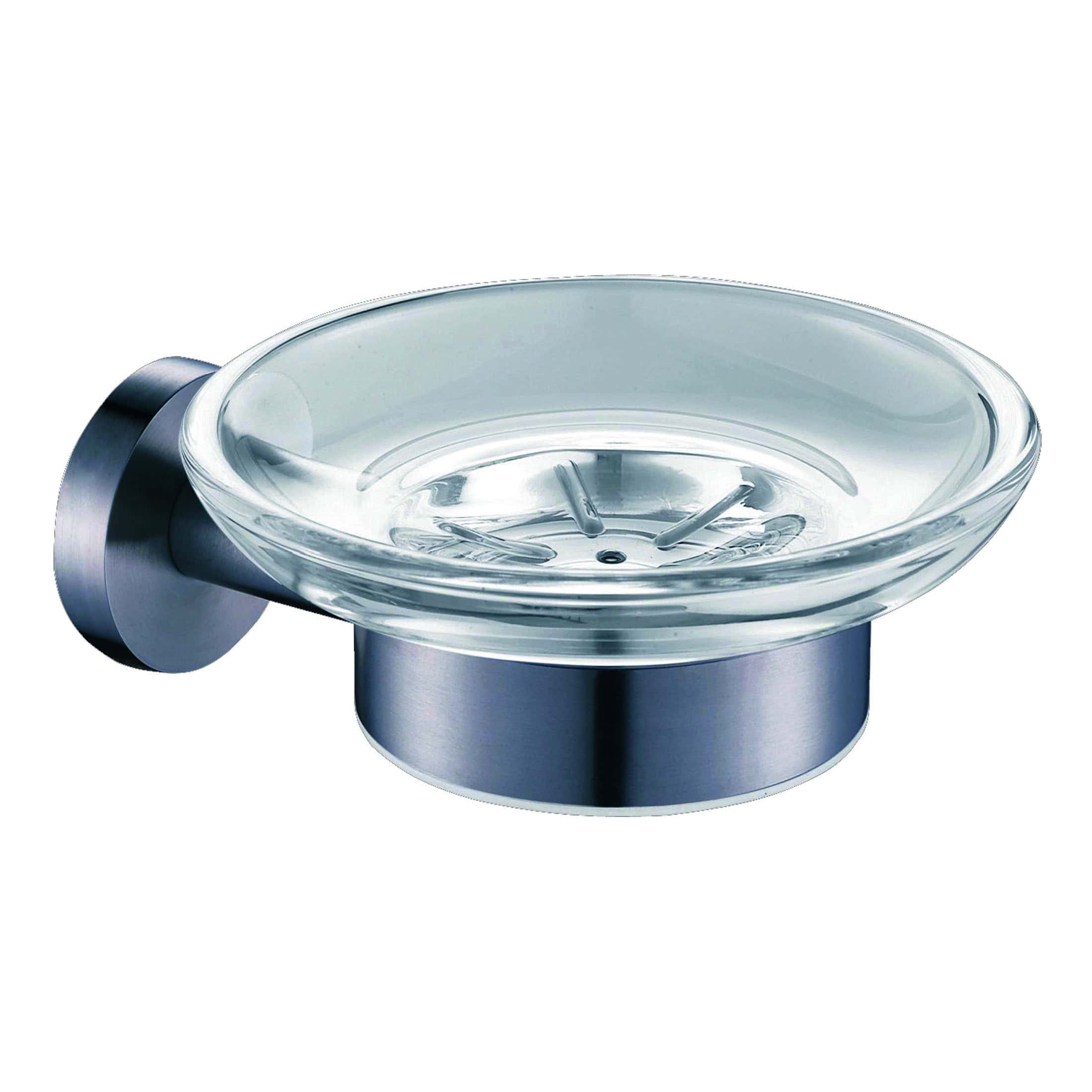 Polished chrome shower drain with a transparent glass cover, modern bathroom accessory, durable and easy to install, ideal for high-quality bathroom drainage solutions.