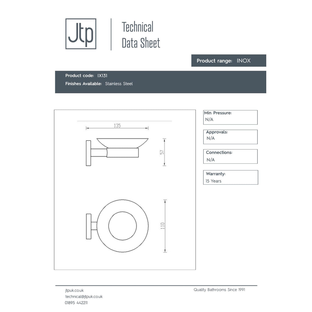 Sleek stainless steel wall-mounted bathroom soap dish with precise dimensions, designed for modern bathrooms and easy installation. Perfect for organisation and clean aesthetics.