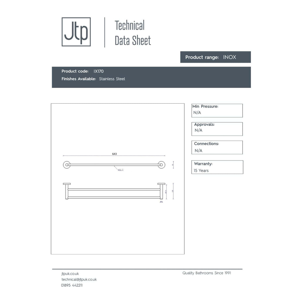 Chrome Plated Stainless Steel Grab Bar, Durable Bathroom Safety Handle, 643mm Length, Suitable for Disabled or Elderly Bathrooms, High-Quality Bathroom Accessibility Equipment.