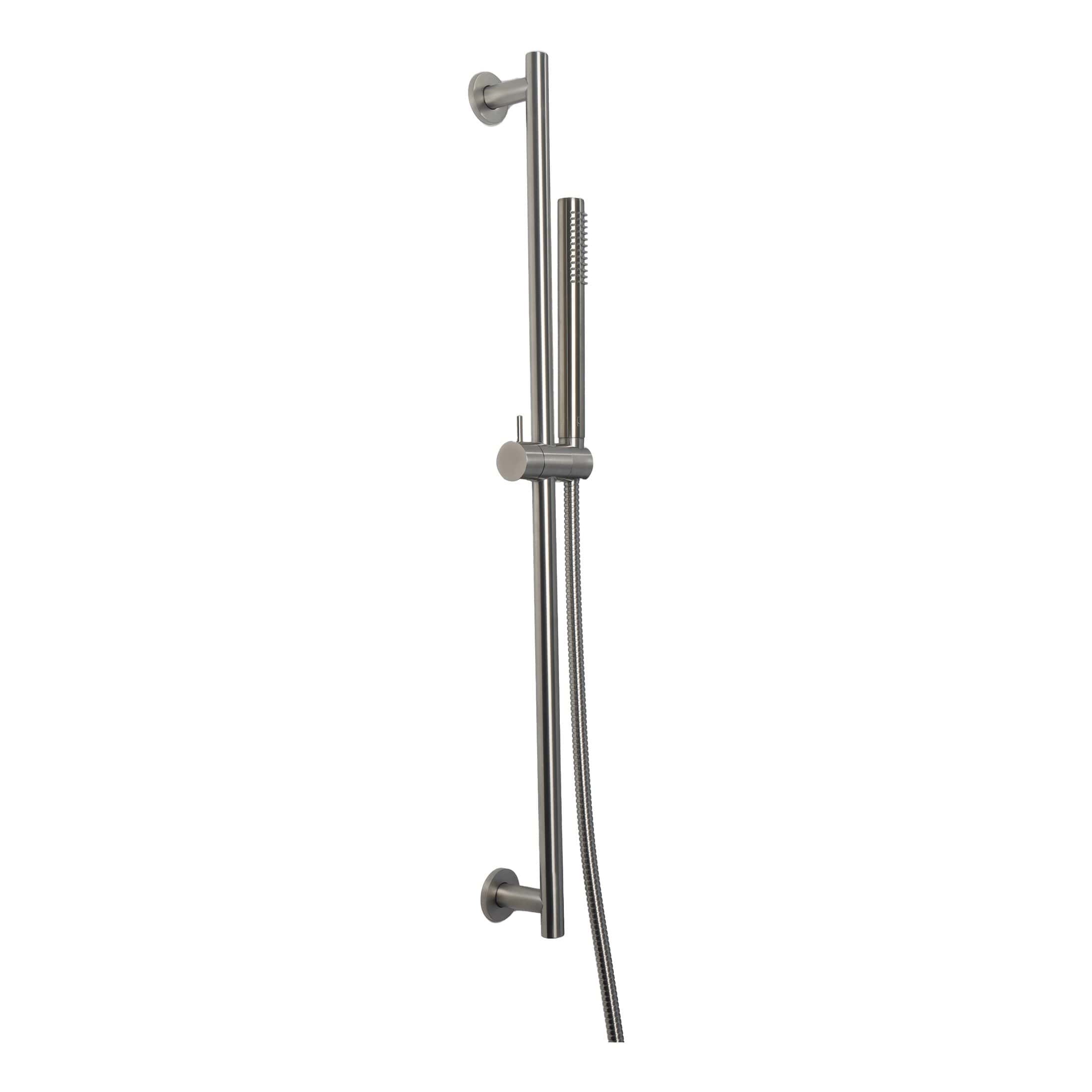 Modern stainless steel shower rail with adjustable height and handheld showerhead for luxurious bathroom upgrades.