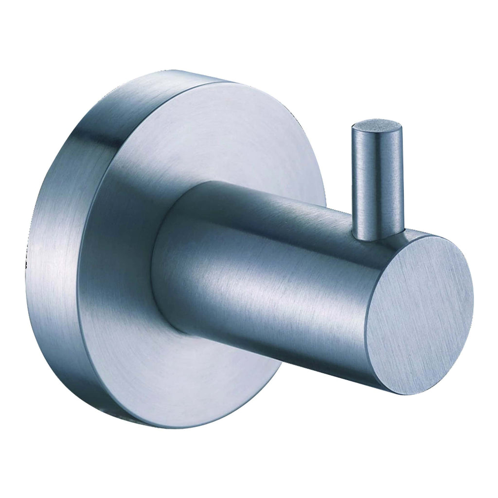 Sleek modern brass towel hook for bathrooms, brushed nickel finish, wall-mounted design, ideal for towel organisation and stylish bathroom accessories.