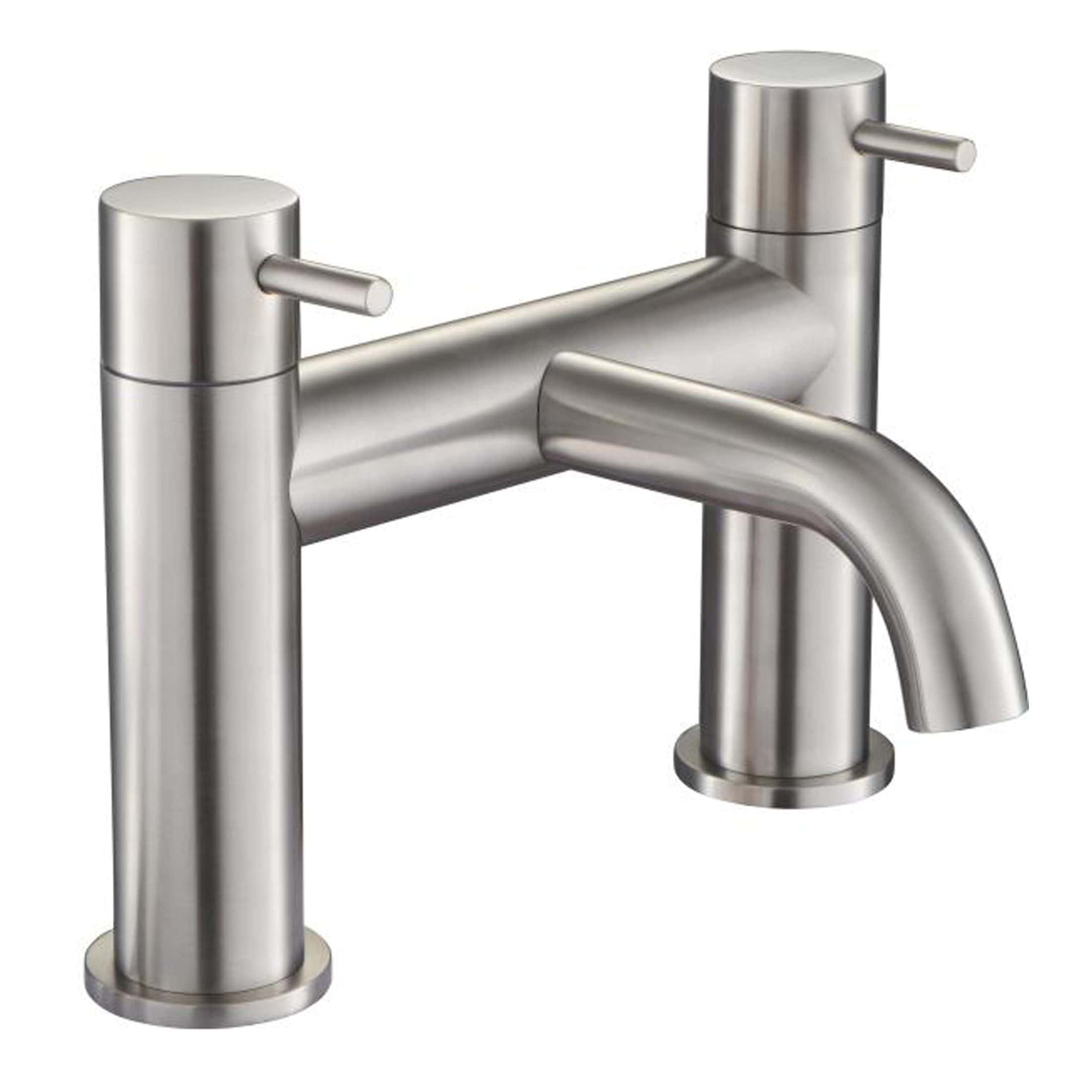 Polished chrome kitchen mixer tap with two lever handles, modern design, ideal for contemporary bathroom or kitchen sinks.