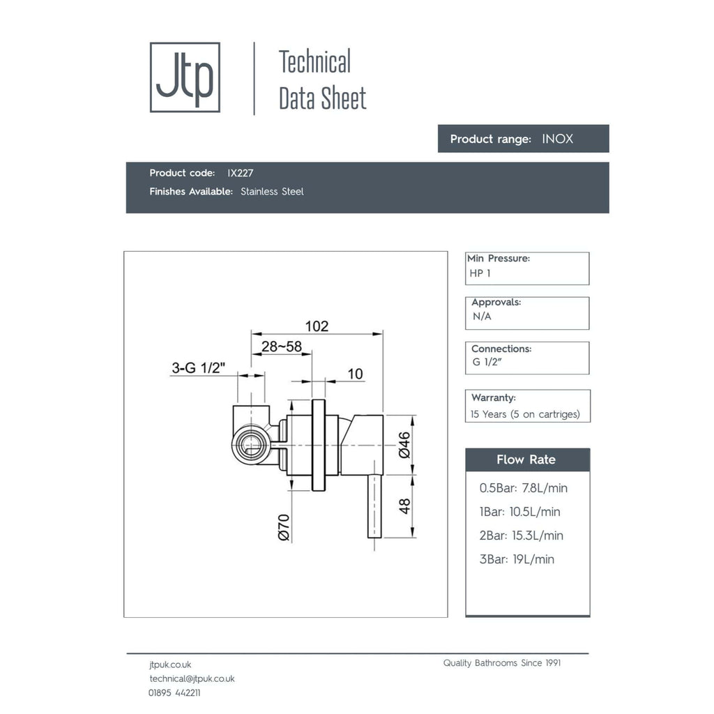 High-quality stainless steel Bubly bathroom tap with detailed technical drawing, measuring 102mm in length, G 1/2" connection, and designed for reliable water flow in modern bathrooms.