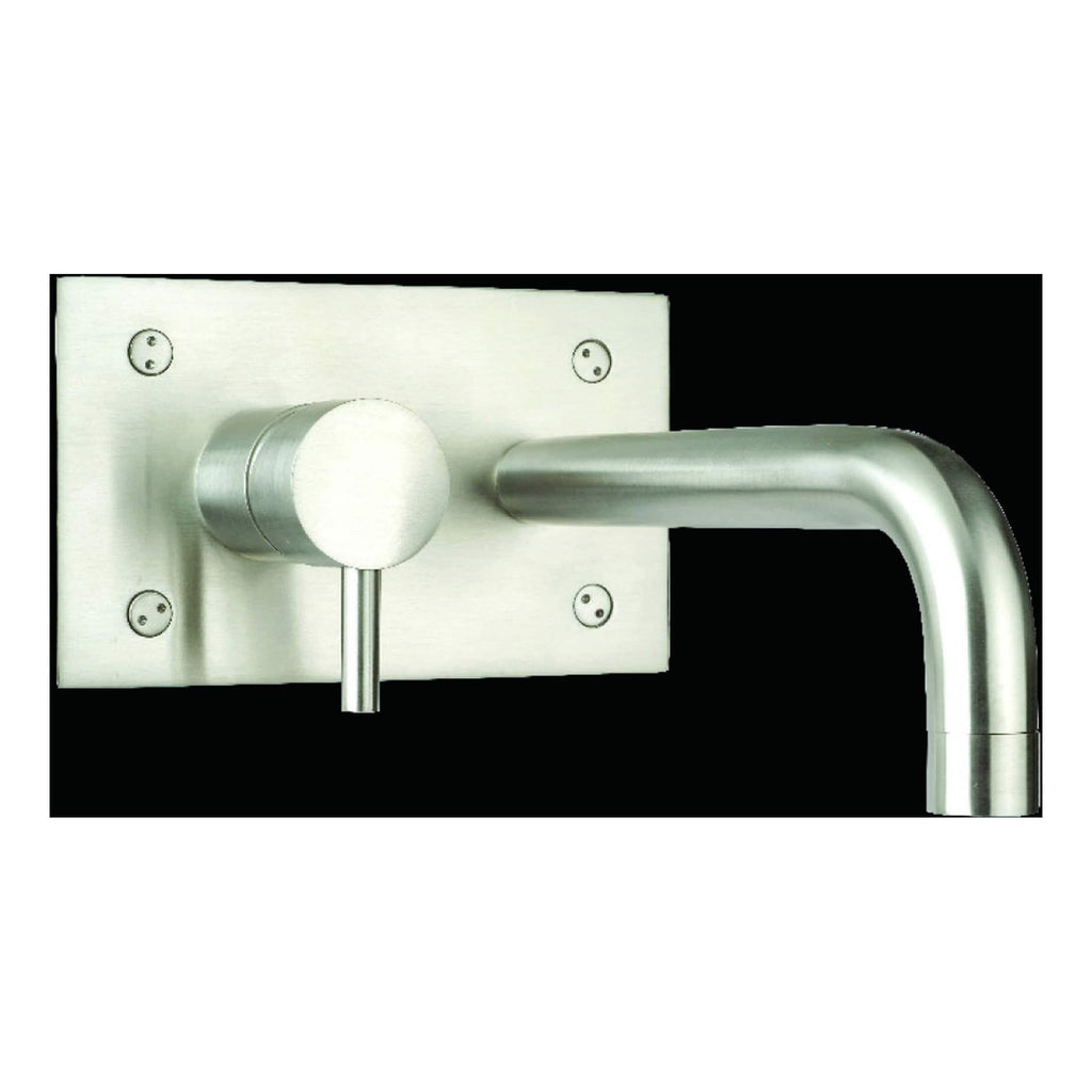 Sleek stainless steel wall-mounted bathroom tap with modern design and easy-to-operate lever, perfect for contemporary bathroom renovations and upgrades.