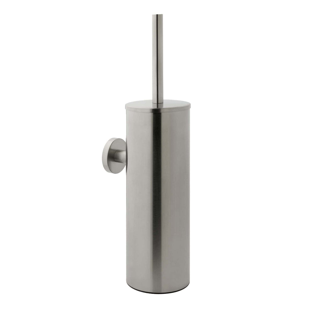 Stainless steel toilet brush holder with a modern design, perfect for contemporary bathrooms. Durable, hygienic, and stylish cleaning accessory for Bubly Bathrooms.