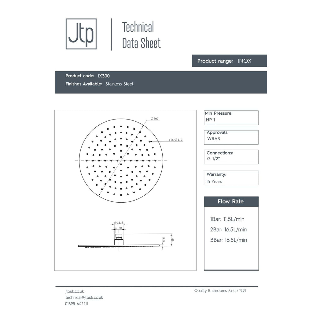 1. Alternative text: Modern stainless steel shower head with adjustable spray for luxurious bathroom showering experience.