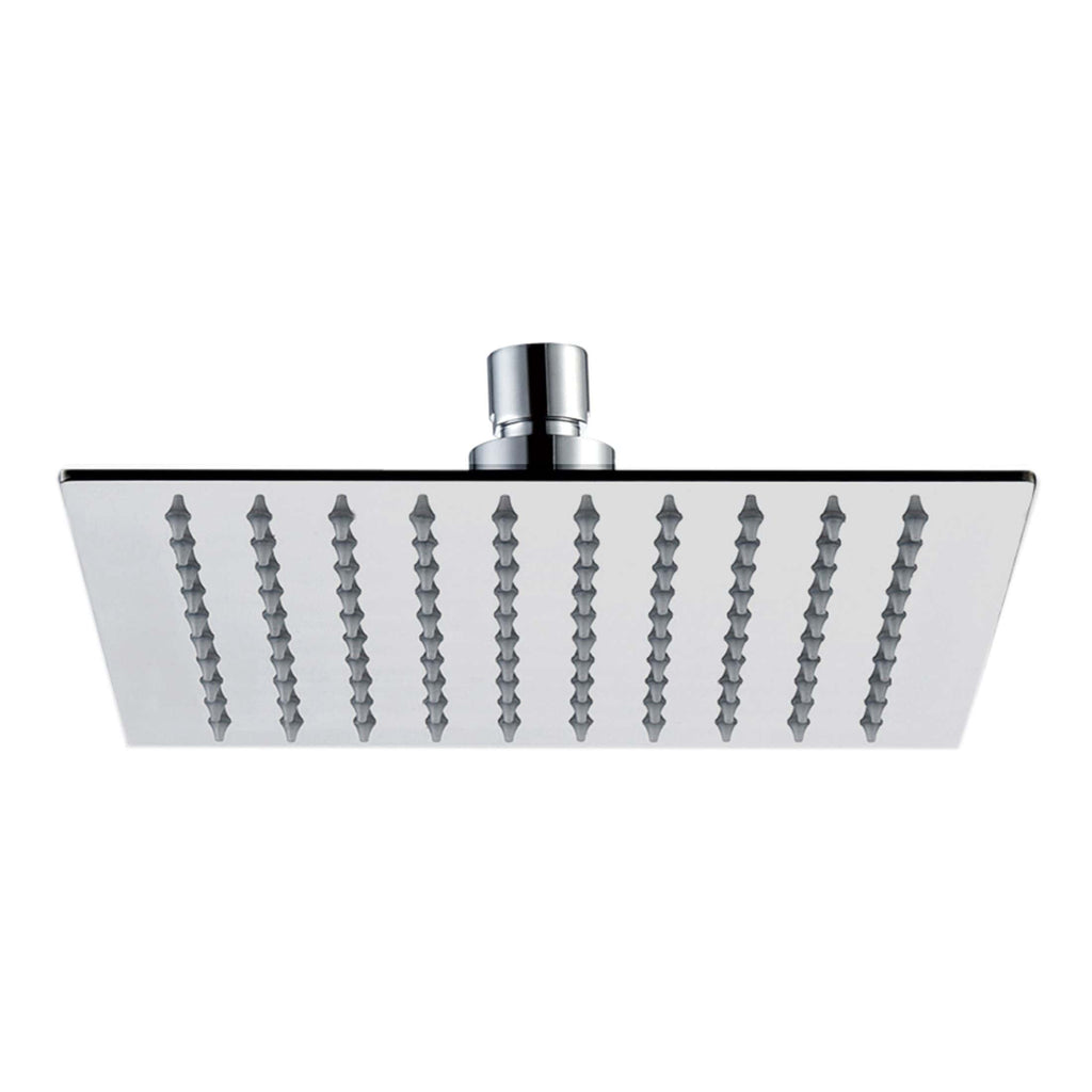 Modern chrome square rain shower head with adjustable spray nozzles for luxurious bathroom rain shower experience.