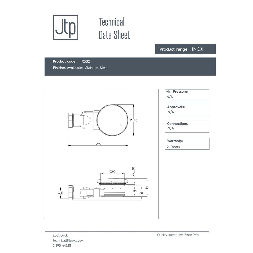 High-quality stainless steel bathroom tap with modern design, 225mm length, 115mm diameter, and durable construction from Bubly Bathrooms. Ideal for contemporary bathrooms.