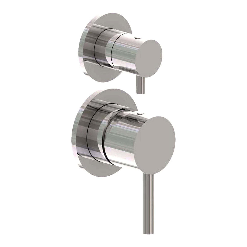 Sleek modern chrome wall-mounted shower valve set with dual controls and minimalist design for contemporary bathrooms, ensuring precise temperature regulation and stylish fixtures.