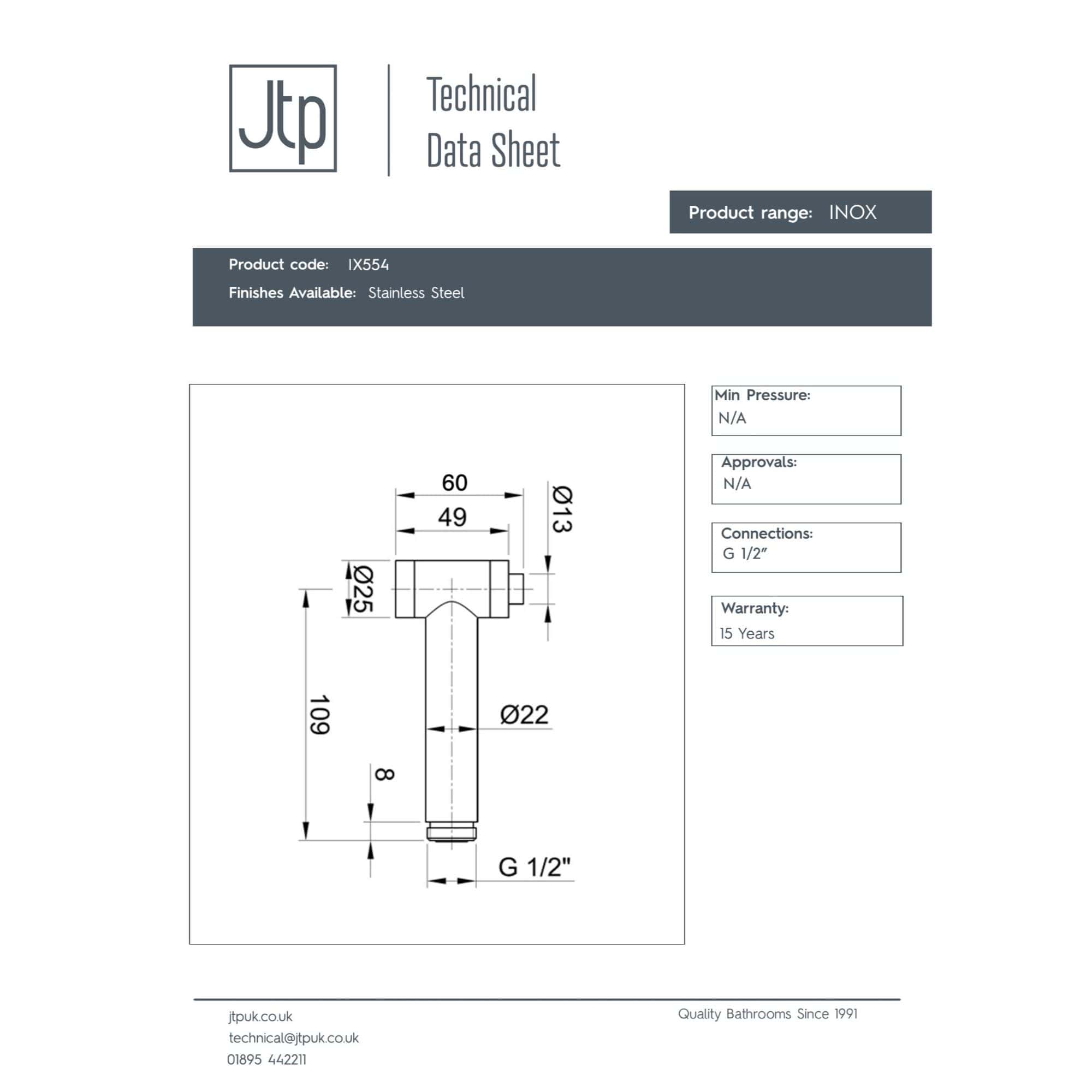 High-quality stainless steel bathroom tap with detailed technical diagram, featuring dimensions and specifications for professional bathroom installation.