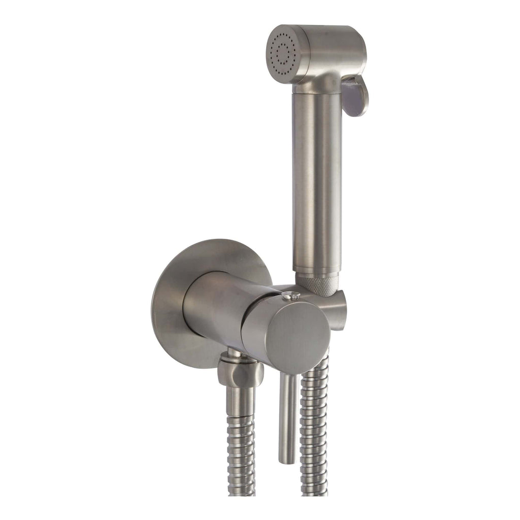 Sleek stainless steel shower head and hose set from Bubly Bathrooms, designed for modern bathroom aesthetics and durability. Perfect for contemporary shower upgrades and installation.