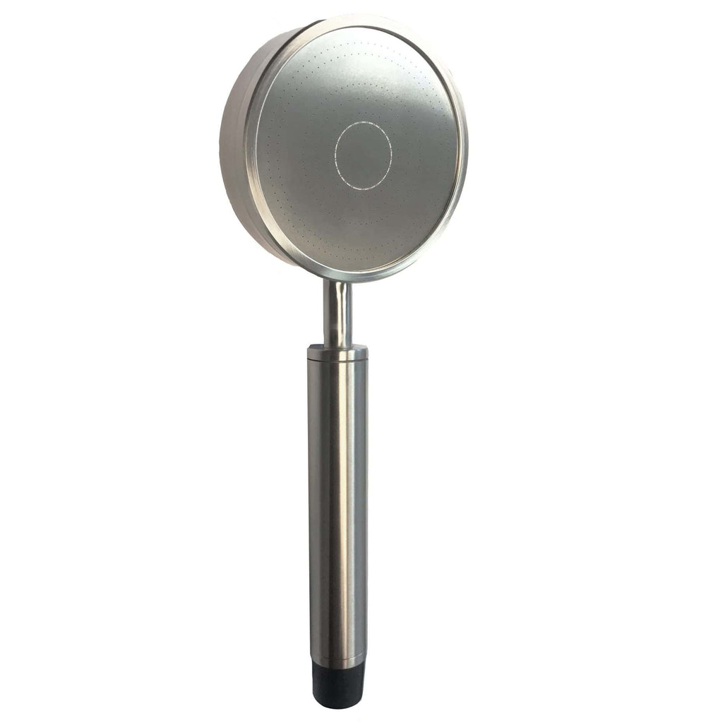 Stainless steel showerhead with modern design, ideal for contemporary bathrooms, providing efficient water flow and sleek aesthetics. Perfect for luxury bathroom renovations.