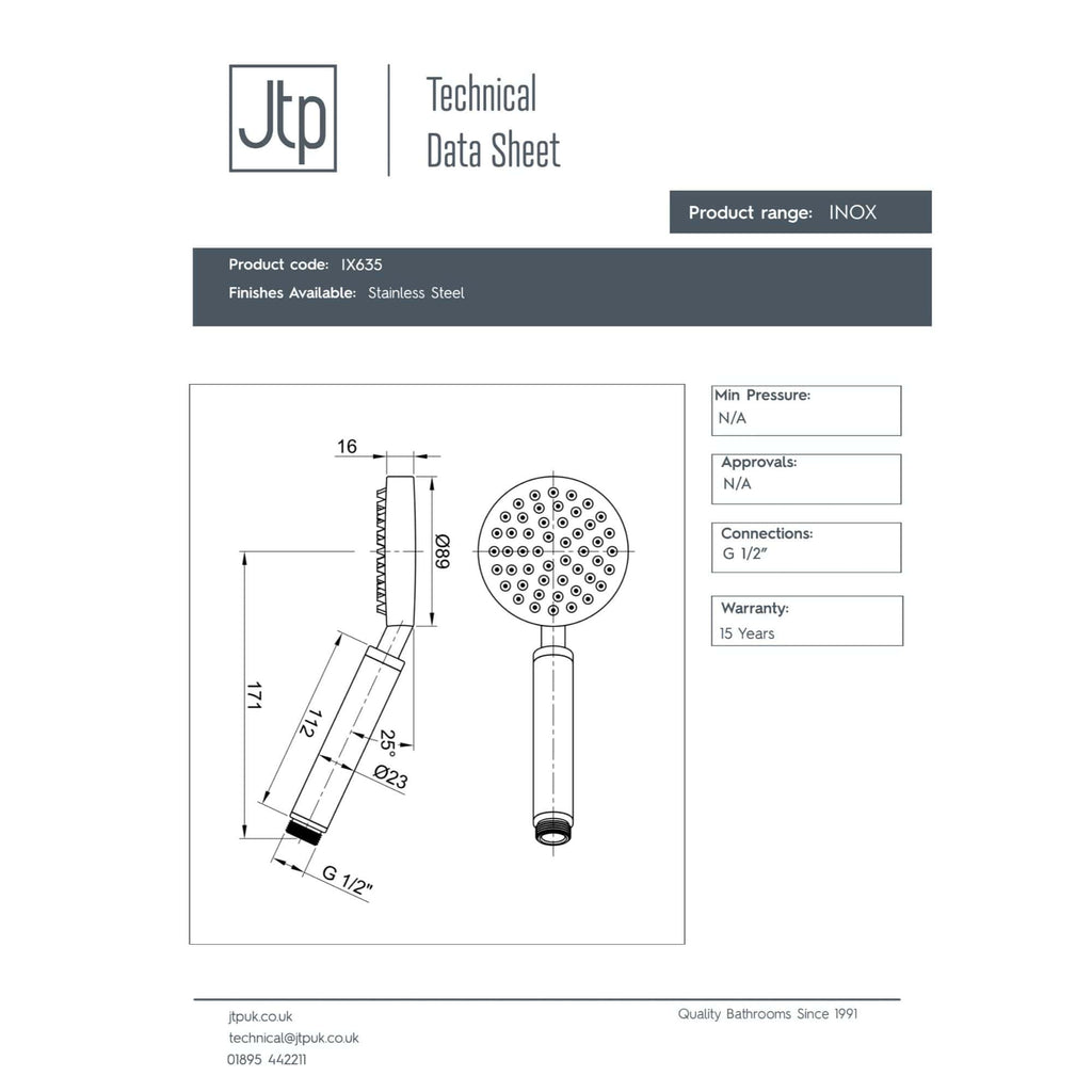 High-quality stainless steel showerhead with detailed technical specifications, suitable for modern bathroom upgrades and professional plumbing installations.