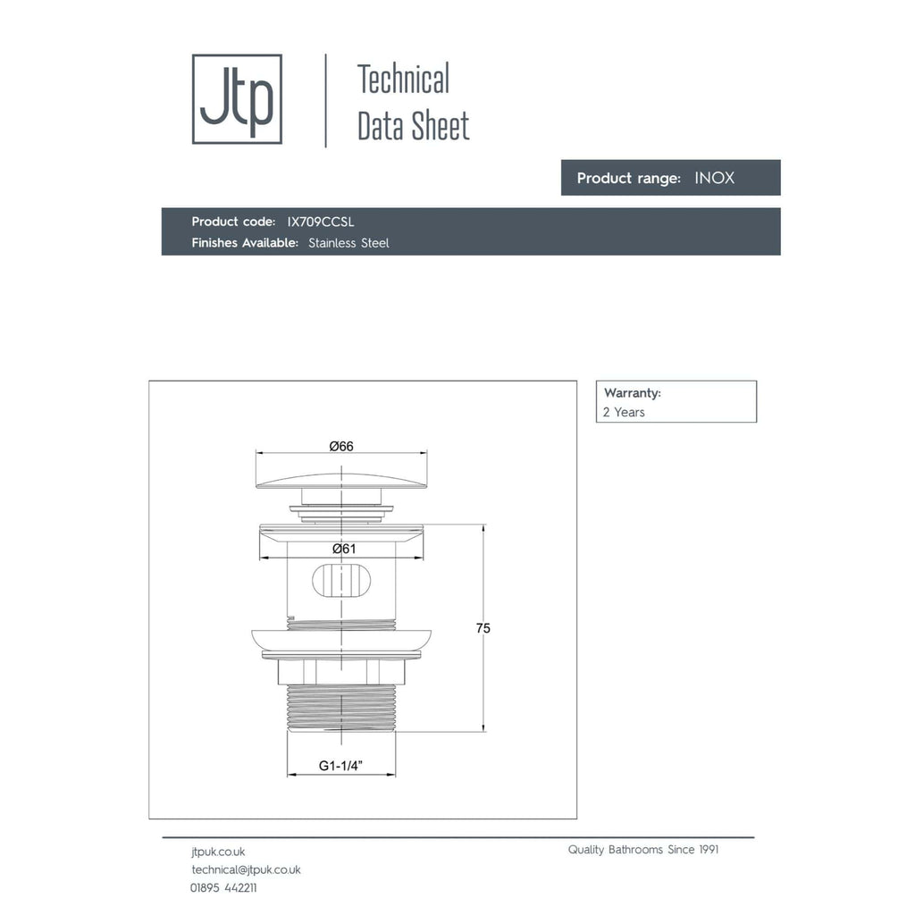 High-quality stainless steel bath drain with G1-1/4" thread, designed for durable and corrosion-resistant bathroom plumbing installations. Suitable for modern bathroom sinks and baths.