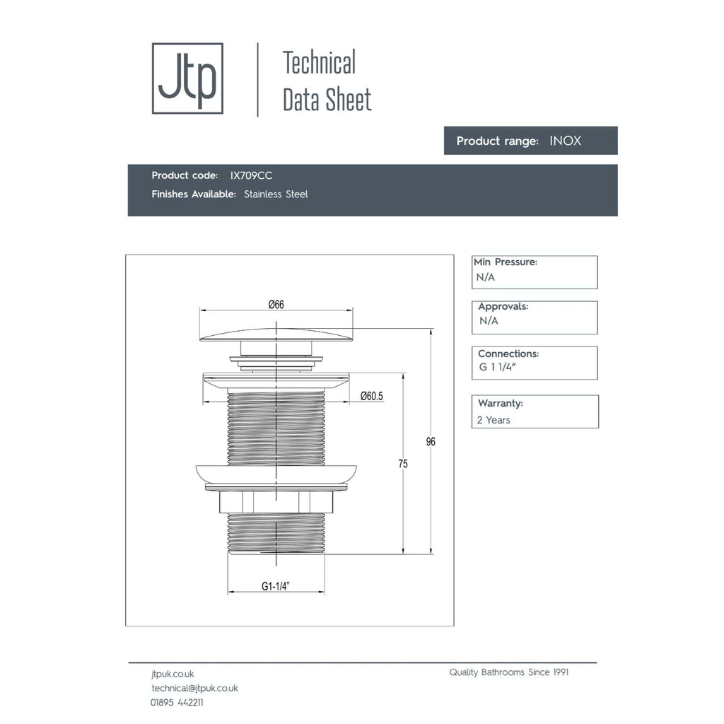 High-quality stainless steel bathroom waste fitting with G 1 1/4" connection, durable design, and modern finish, ideal for premium bath installations.