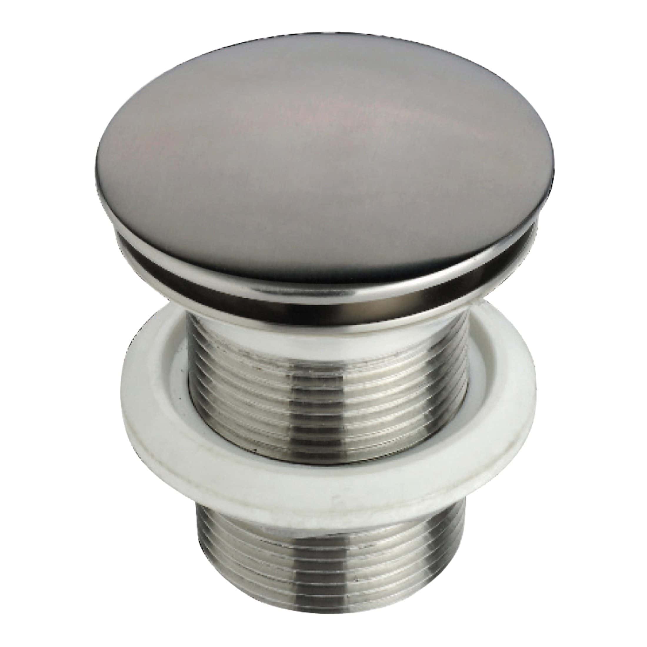 Polished chrome sink pop-up waste with adjustable white rubber sealing ring, ideal for modern bathroom sinks and basin drainage.