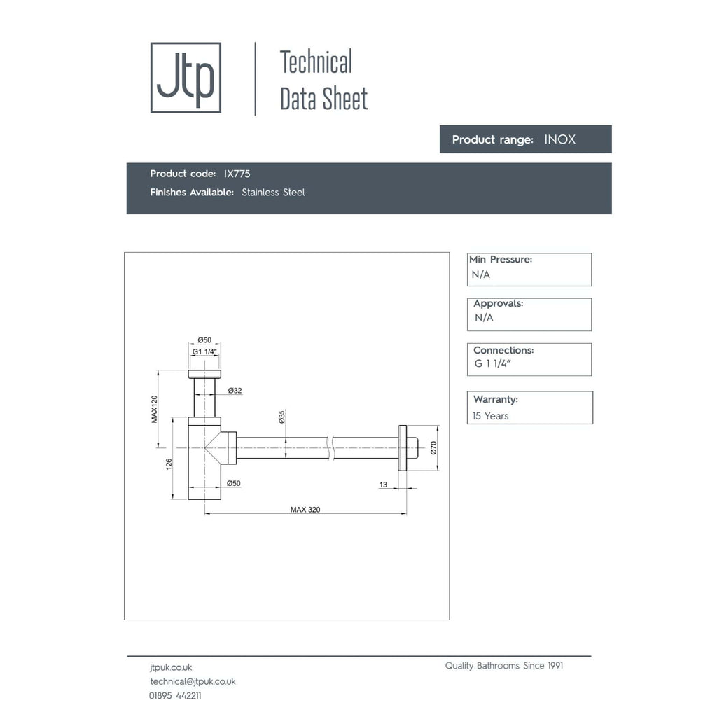 Modern Bubly Bathrooms stainless steel drain fitting for premium bathroom drainage systems. Perfect for durable, corrosion-resistant bathroom plumbing solutions.