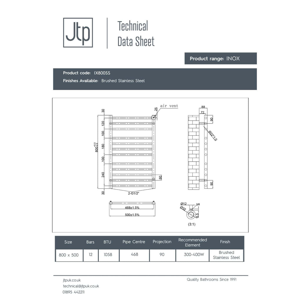 Flexible stainless steel towel radiator with modern design, ideal for bathrooms and heating spaces, easy to install with technical specifications included.