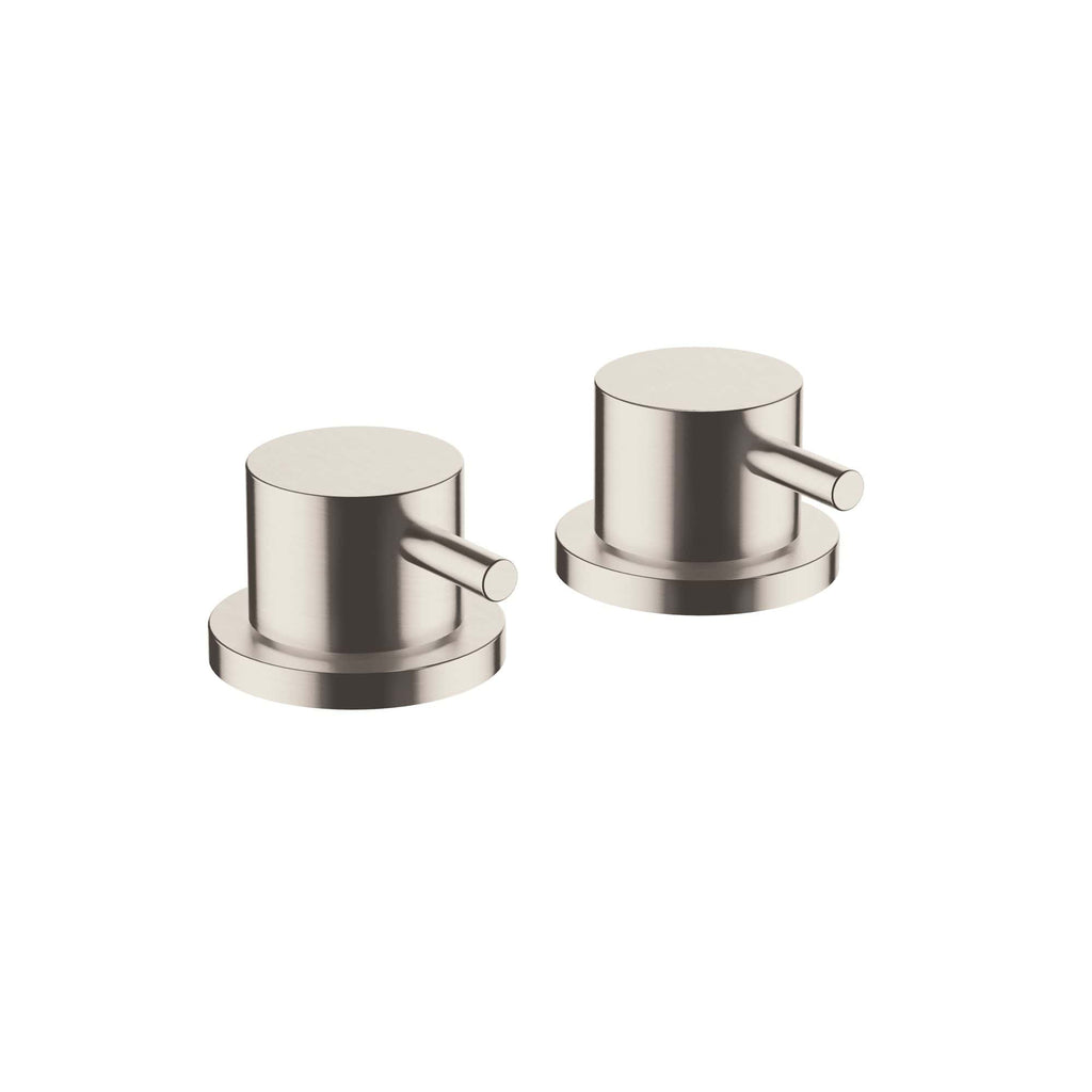 Sleek stainless steel bathroom door handle set, modern design with cylindrical shape and extended lever, perfect for contemporary bathroom interiors.