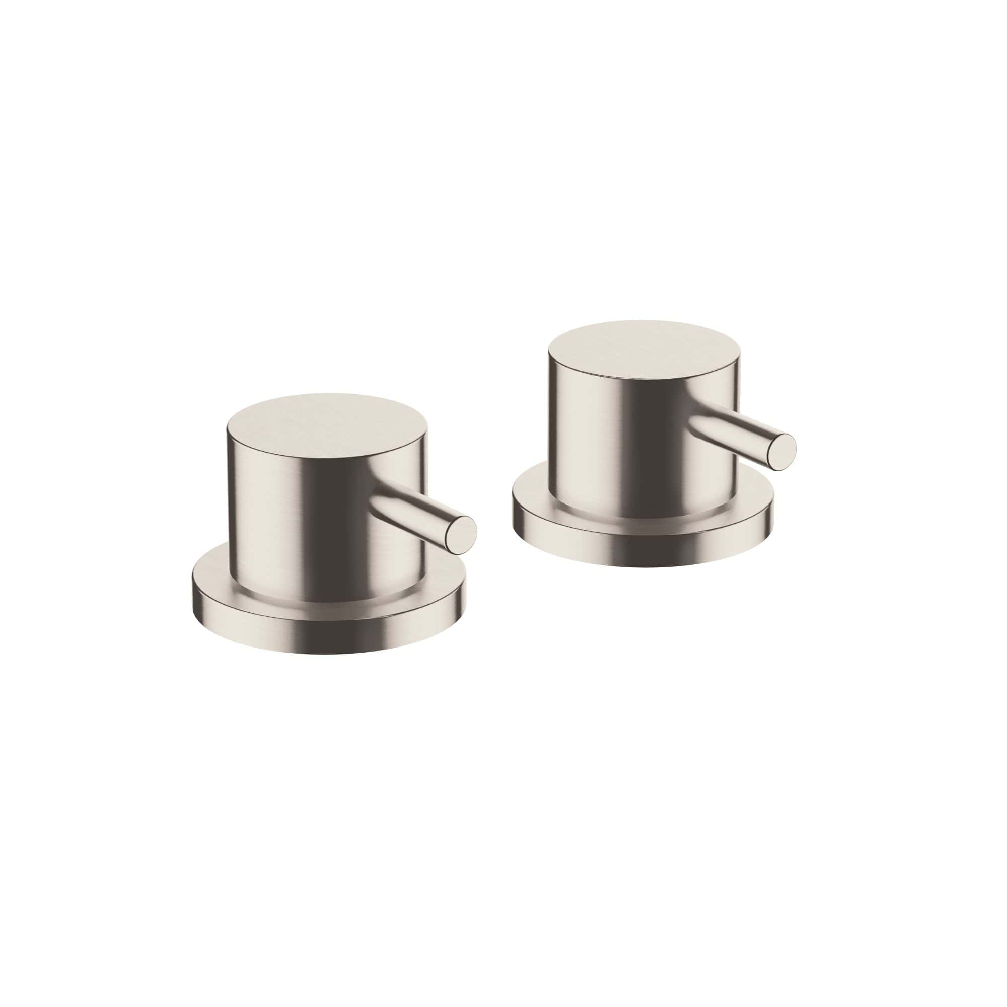 Sleek stainless steel bathroom door handle set, modern design with cylindrical shape and extended lever, perfect for contemporary bathroom interiors.