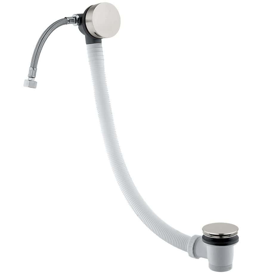 Flexible bathroom sink drain pipe with chrome finish for modern bathroom fixtures.