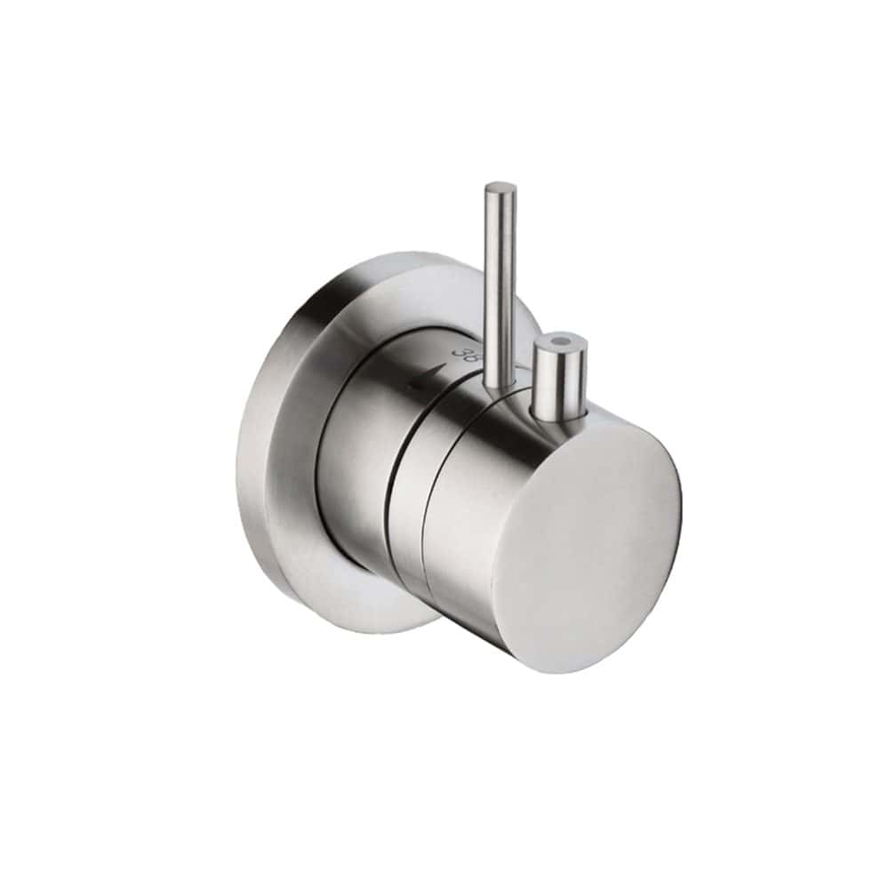 Brass shower diverter valve for bathroom plumbing and shower systems, polished chrome finish.