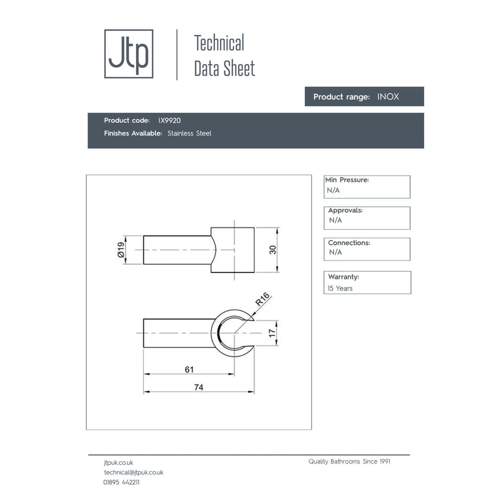 Stainless steel bathroom pipe fitting with detailed technical drawing, dimensions, and specifications for plumbing and bathroom renovation projects.