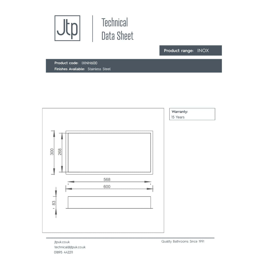 Stainless steel bathtub with dimensions 600x300mm, modern design, ideal for contemporary bathrooms, durable INOX finish, perfect for stylish bathroom renovations and high-quality bath solutions.