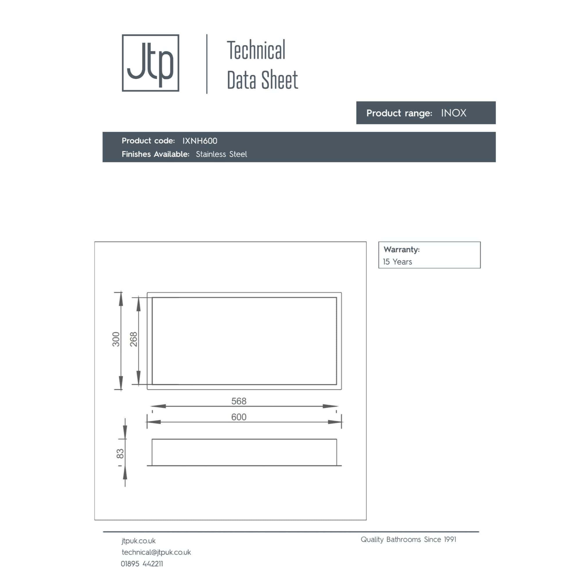Stainless steel bathtub with dimensions 600x300mm, modern design, ideal for contemporary bathrooms, durable INOX finish, perfect for stylish bathroom renovations and high-quality bath solutions.