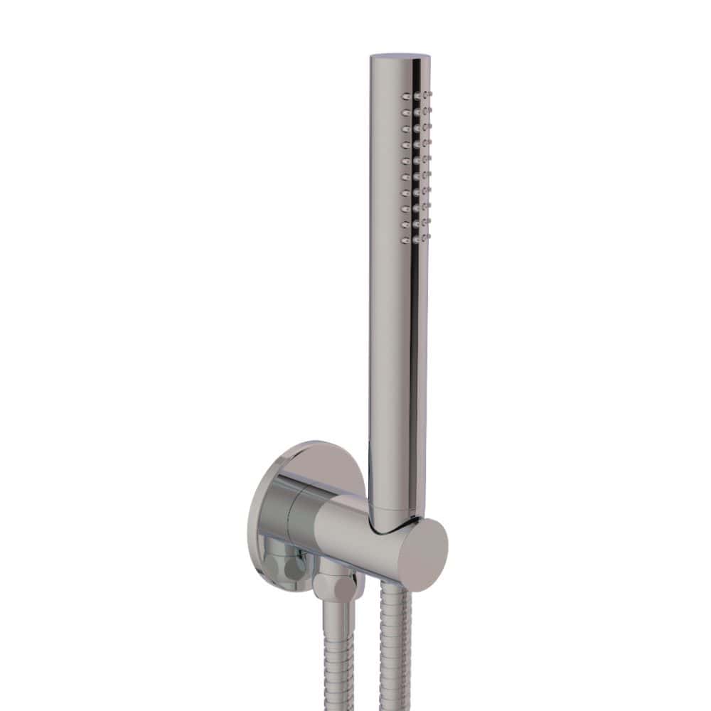 Modern chrome handheld shower head with adjustable spray settings for luxury bathroom upgrade.
