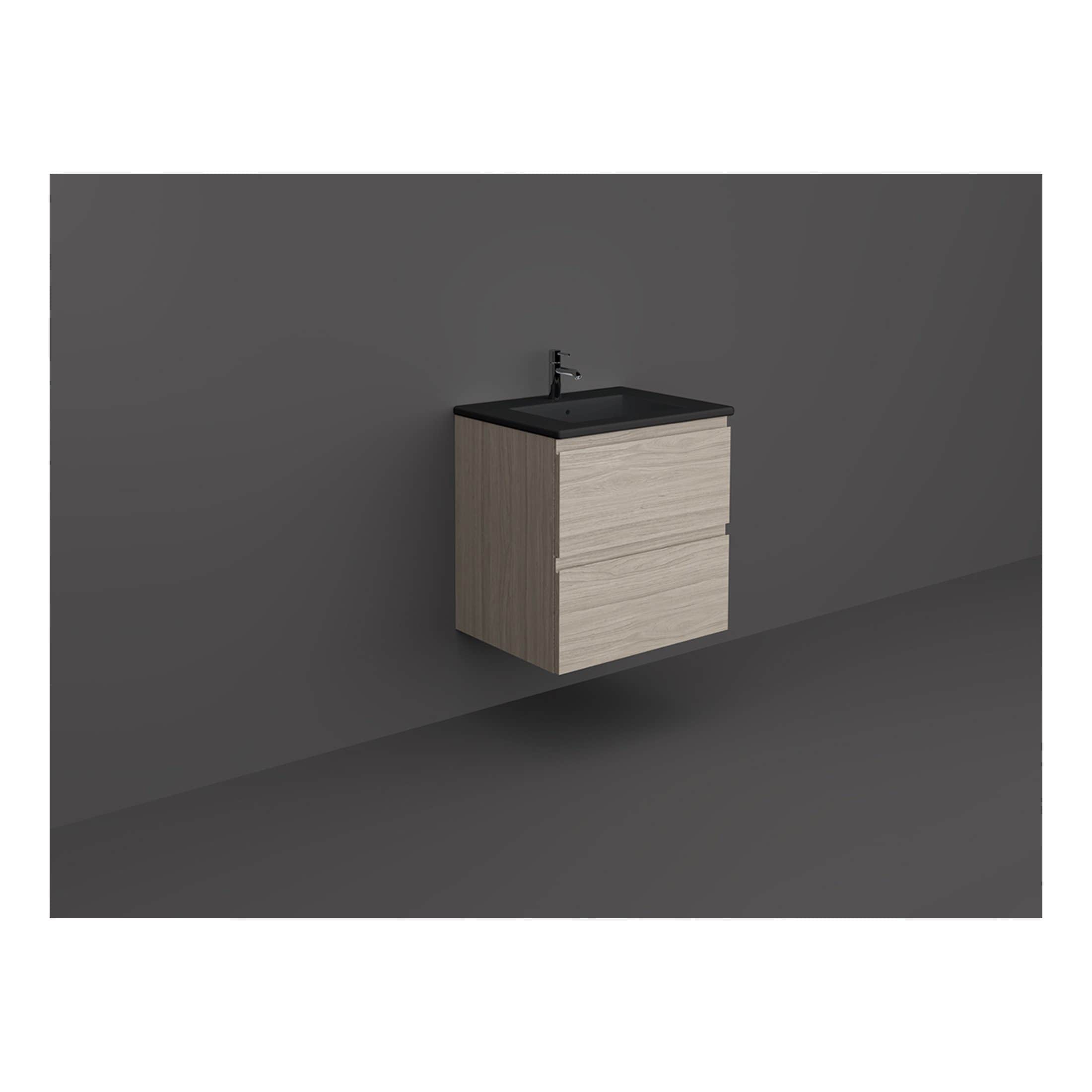 Contemporary bathroom vanity unit with black basin and wooden finish, ideal for modern bathroom designs with sleek storage solutions. Perfect for contemporary bathroom renovation.