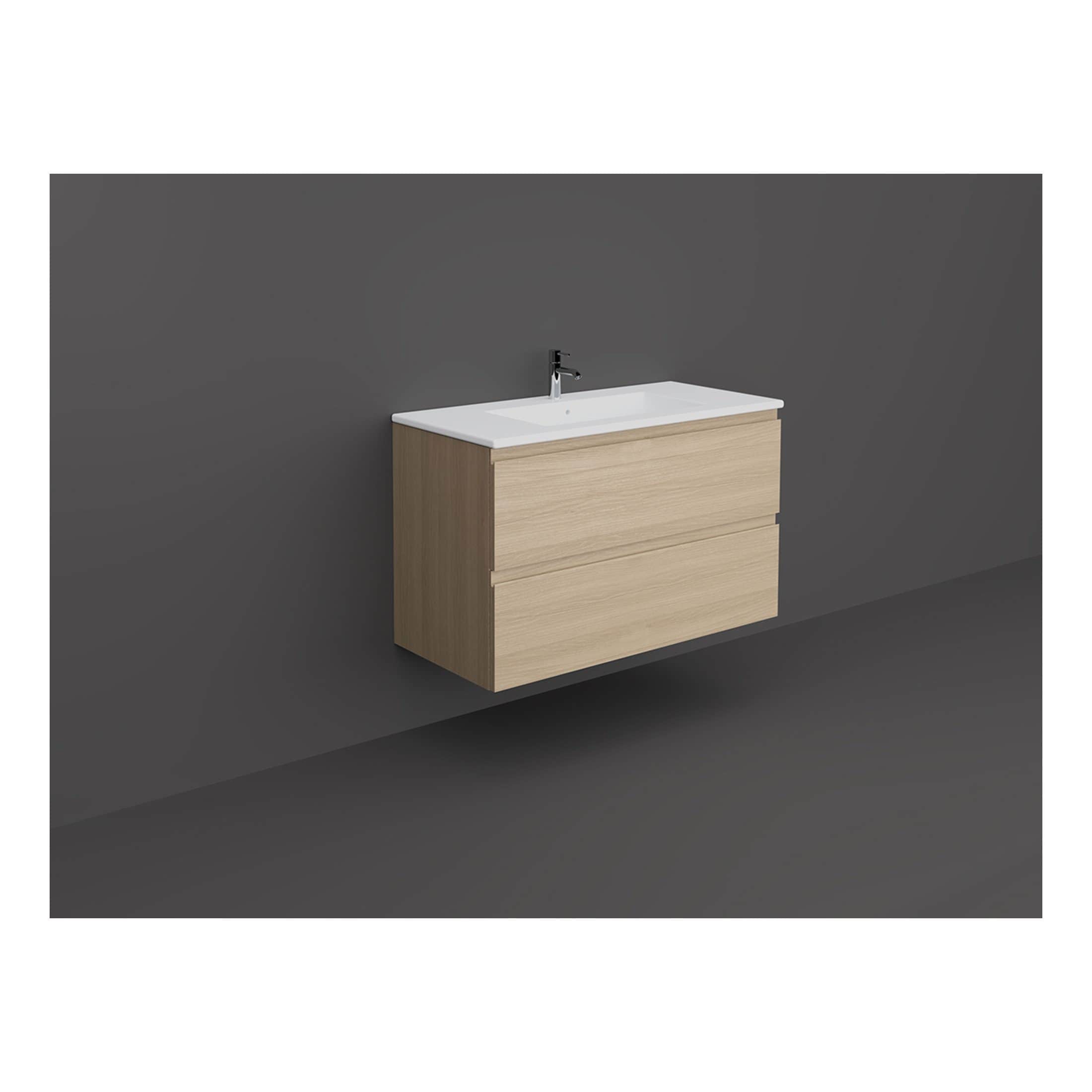 Modern bathroom vanity unit with integrated sink and sleek wooden finish, perfect for contemporary bathroom design. Features two spacious drawers for stylish storage solutions.