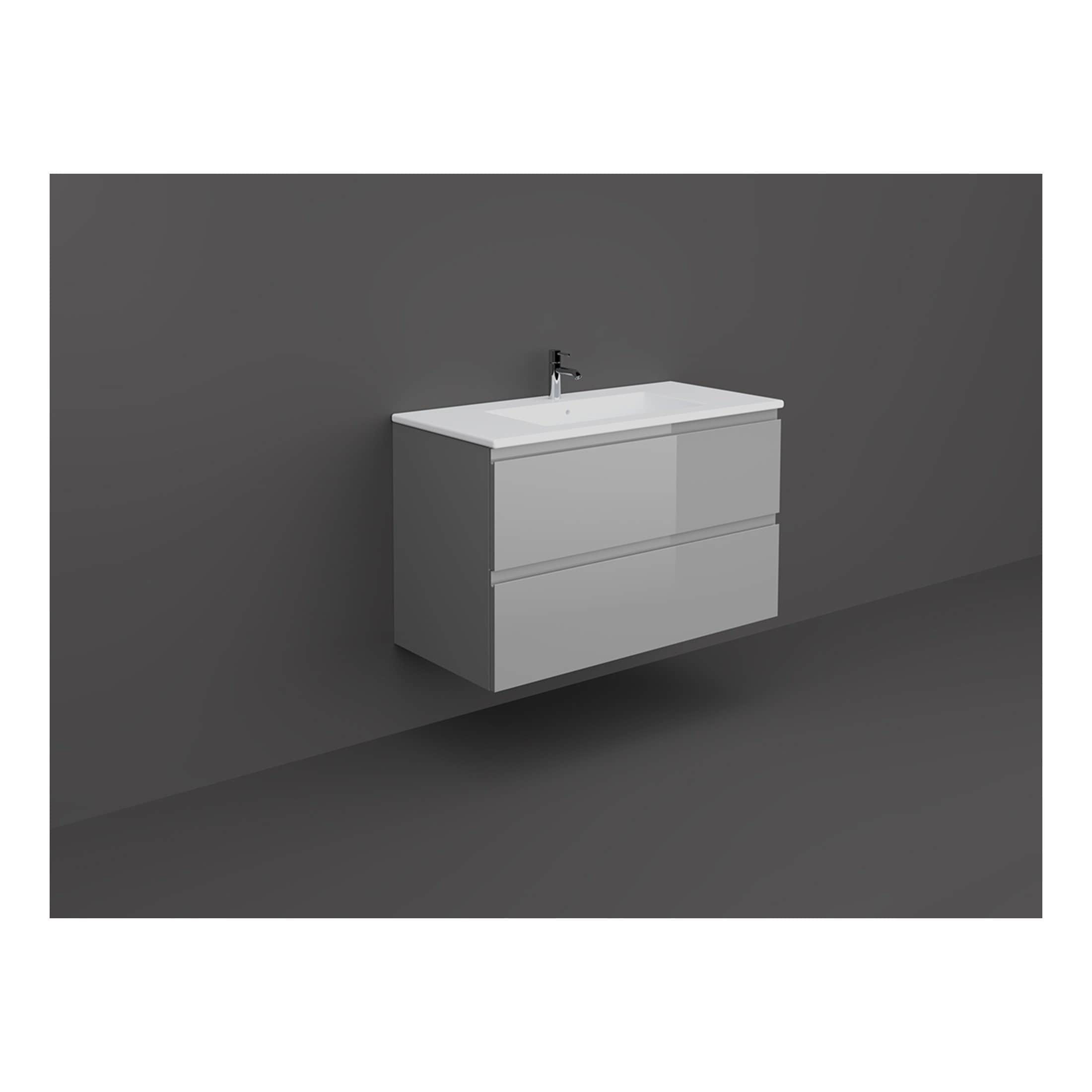 Clean modern white bathroom vanity with integrated sink and sleek storage drawers, suitable for contemporary bathroom designs and optimal space utilisation.