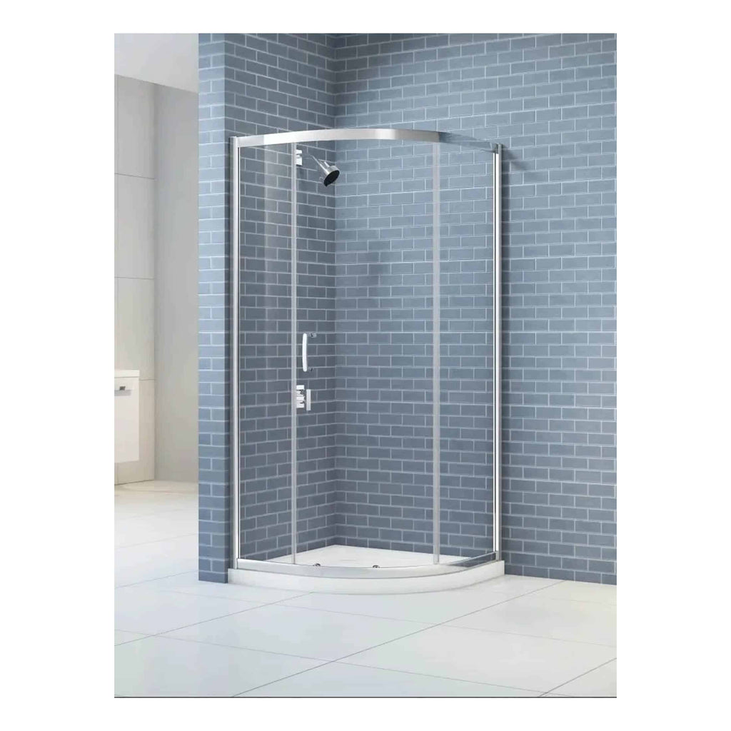 Modern corner shower enclosure with clear glass doors and chrome frame, ideal for contemporary bathrooms. Features a stylish design that maximises space and offers a sleek, functional shower solution.