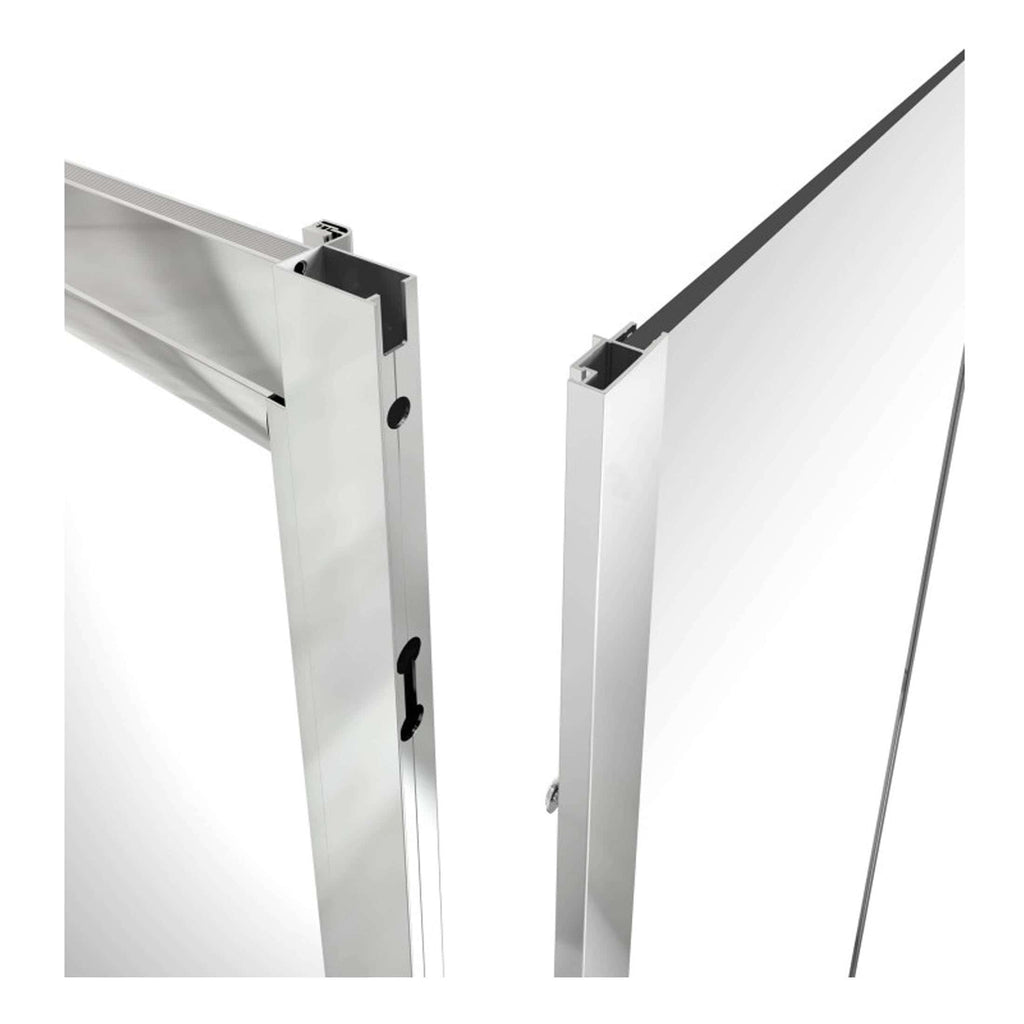 Alt text only: Aluminium shower panel and frame components for modern, hygienic bathrooms at Bubly Bathrooms, UK.