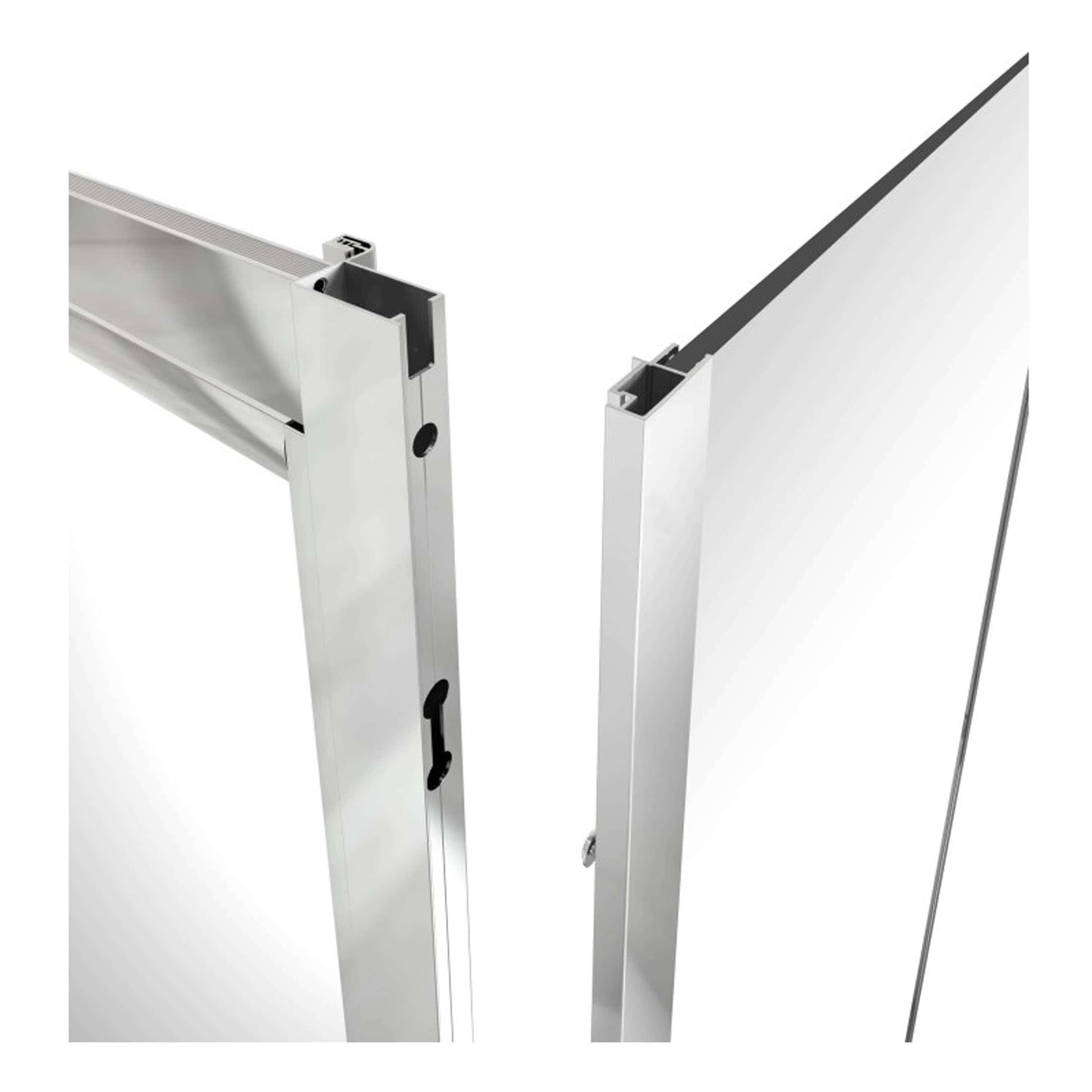 Alt text only: Aluminium shower panel and frame components for modern, hygienic bathrooms at Bubly Bathrooms, UK.