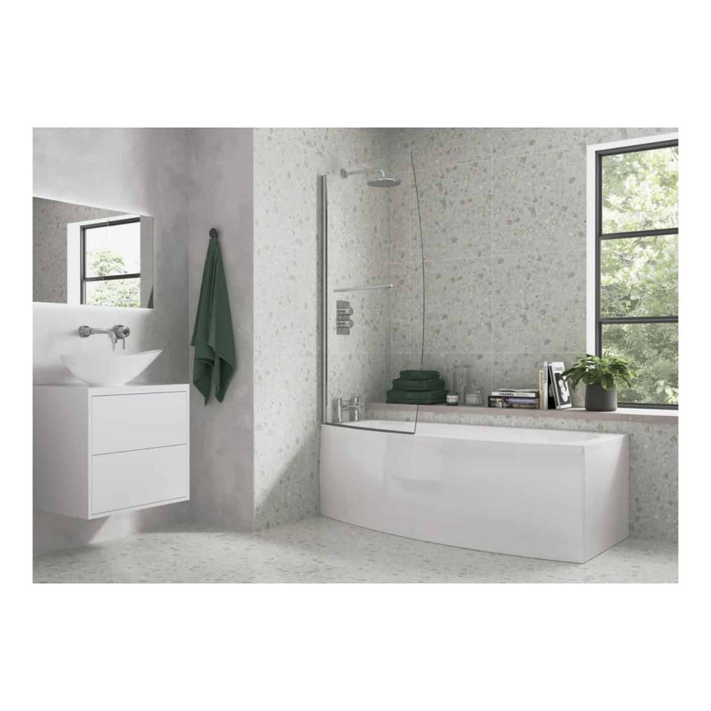 Sleek modern bathroom with a minimalist bathtub, large window, floating vanity sink, and contemporary decor, showcasing luxurious bubly bathrooms design.