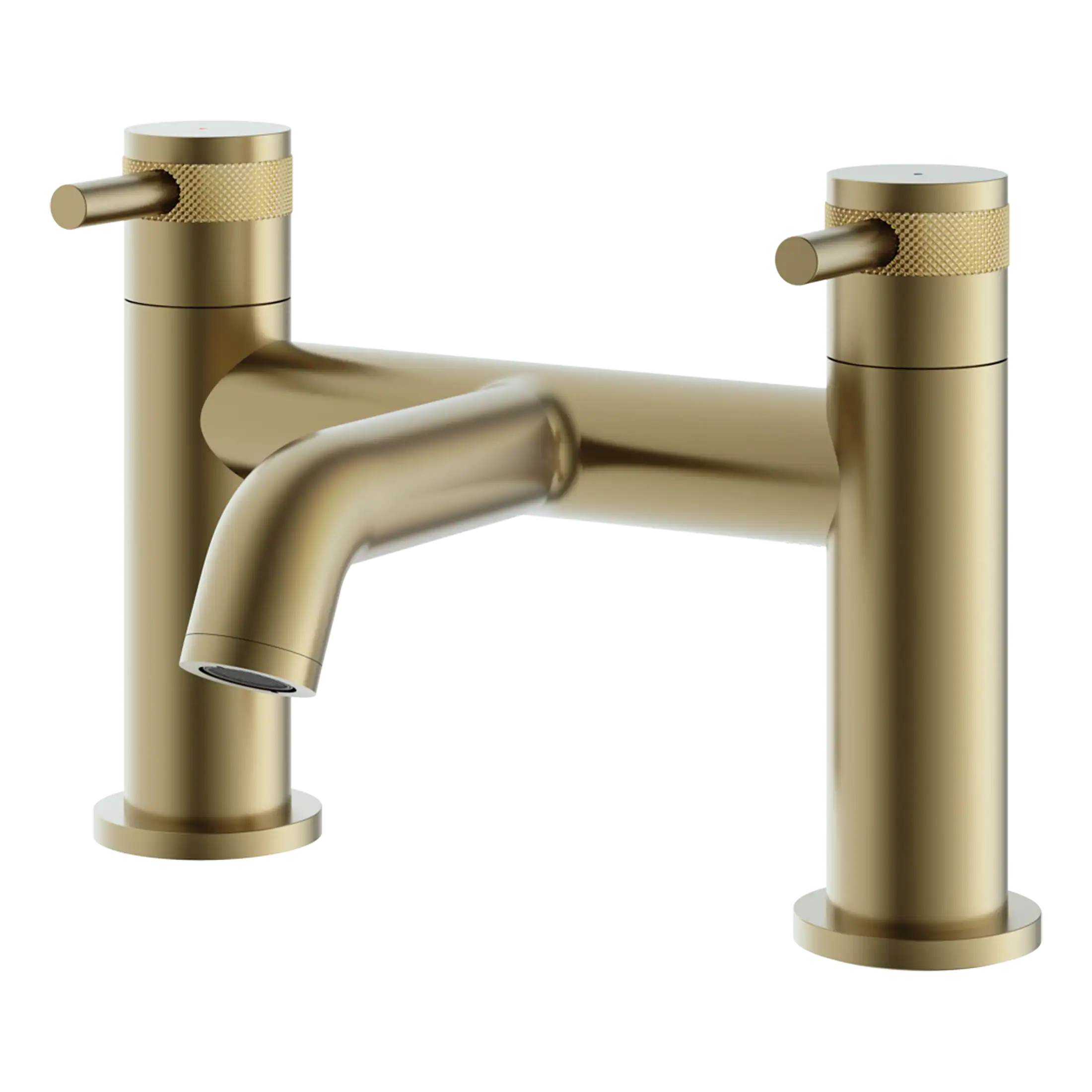 Brass modern bathroom tap set with sleek design and polished finish, ideal for contemporary bathroom or ensuite installations, featuring dual handles and a high-arc spout.